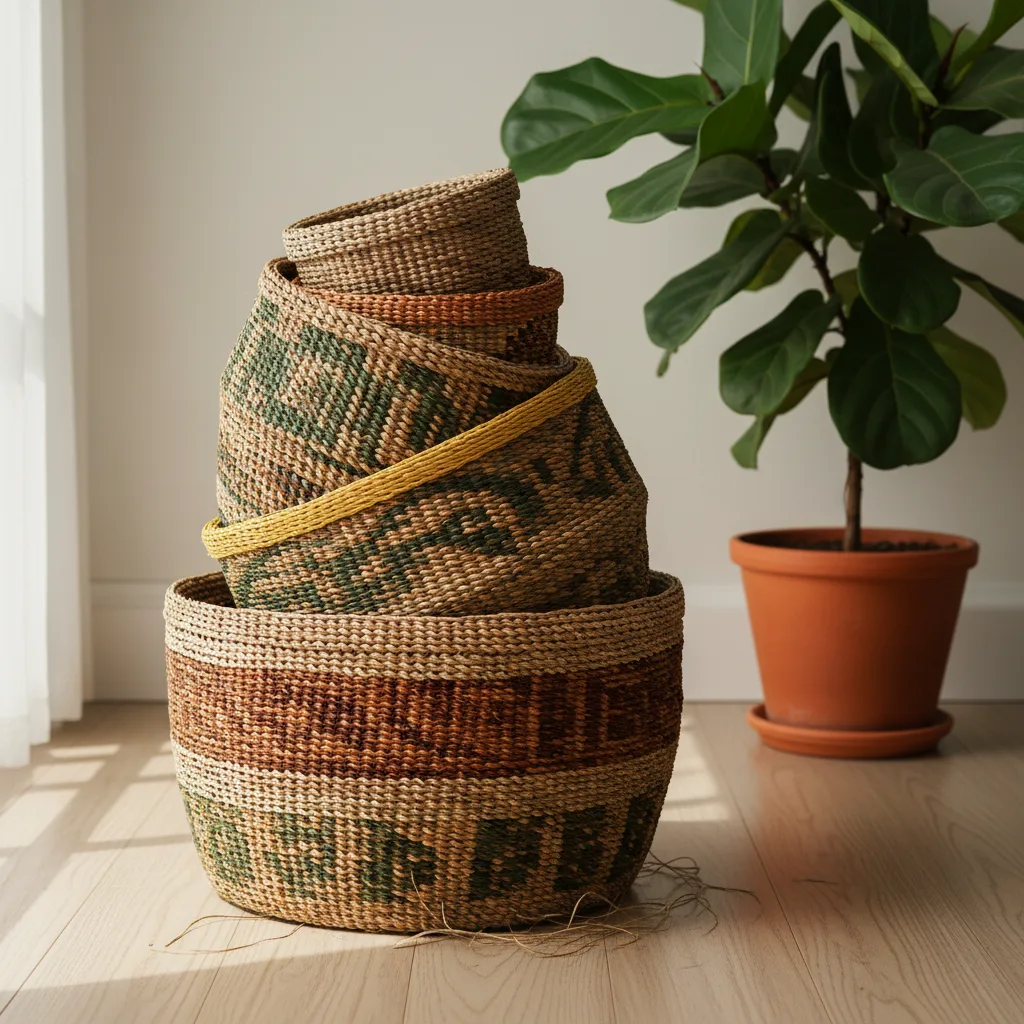 Stack of handwoven rattan baskets